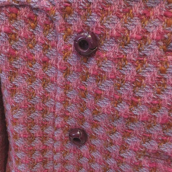 VINTAGE HAND STITCHED DOUBLE-BREASTED WOOL FEEL PINK COAT. WOMENS SMALL - Picture 9 of 16